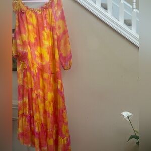 Designer Beatrice b italia  
Floral Off-Shoulder Feathered 
100% Silk Dress